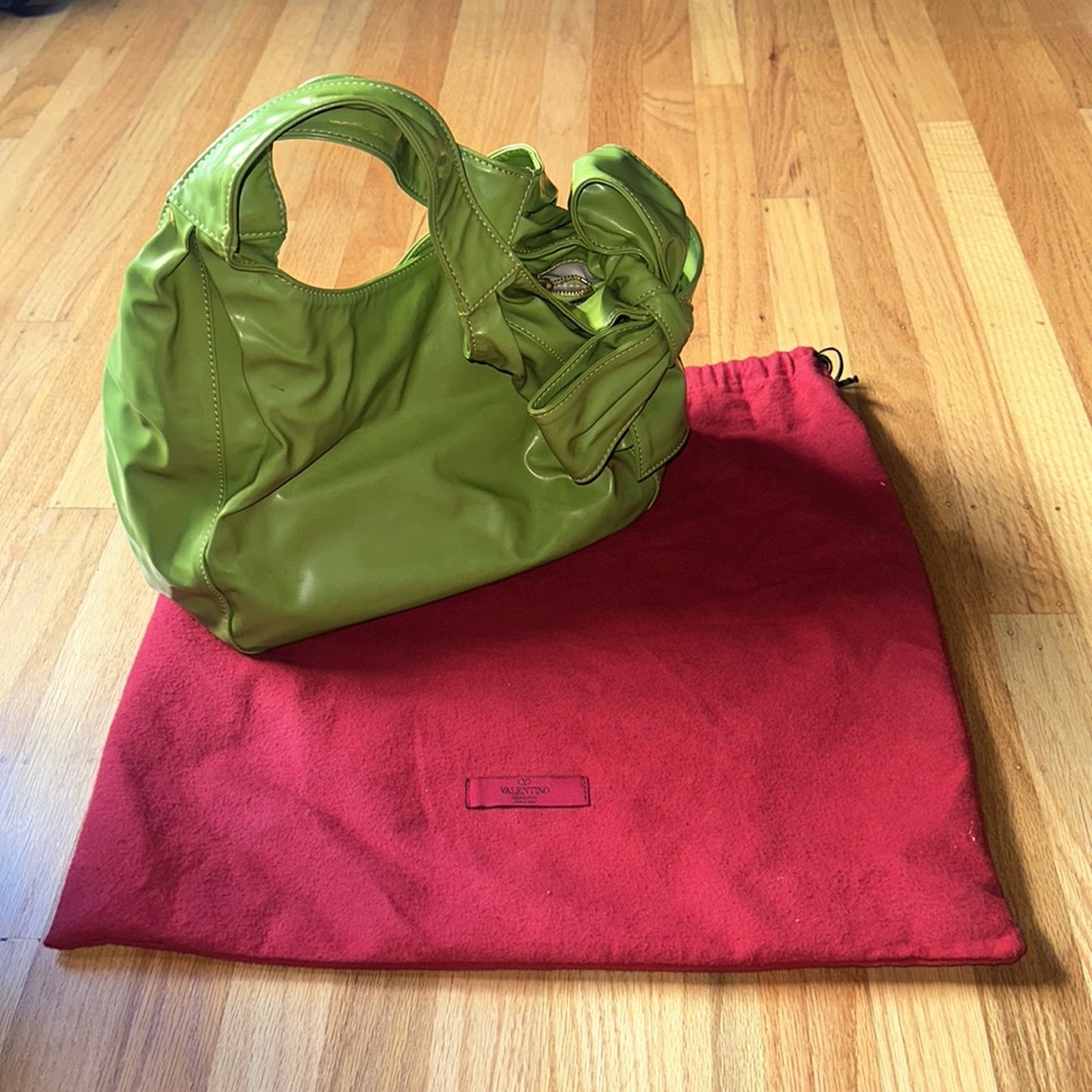 valentino green leather bag with bow